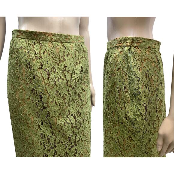 50s 60s Rockabilly Chartreuse LACE Pencil Skirt W 27" - Picture 5 of 9